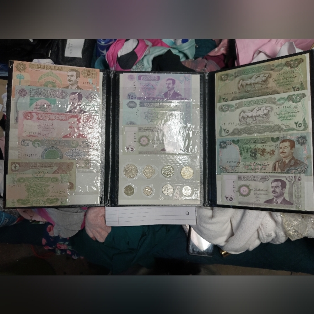 13 pieces paper money eight pieces coin money from Iraq Saddam Hussein era